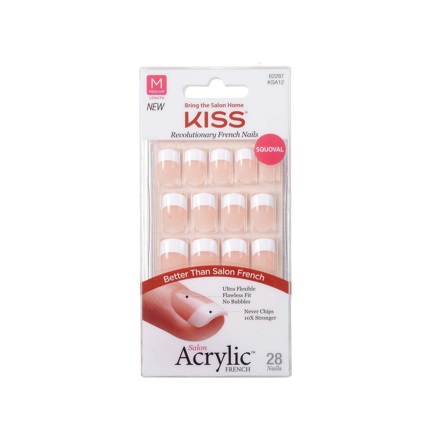 Kiss Salon Acrylic French 28 Count Petite Length Nude