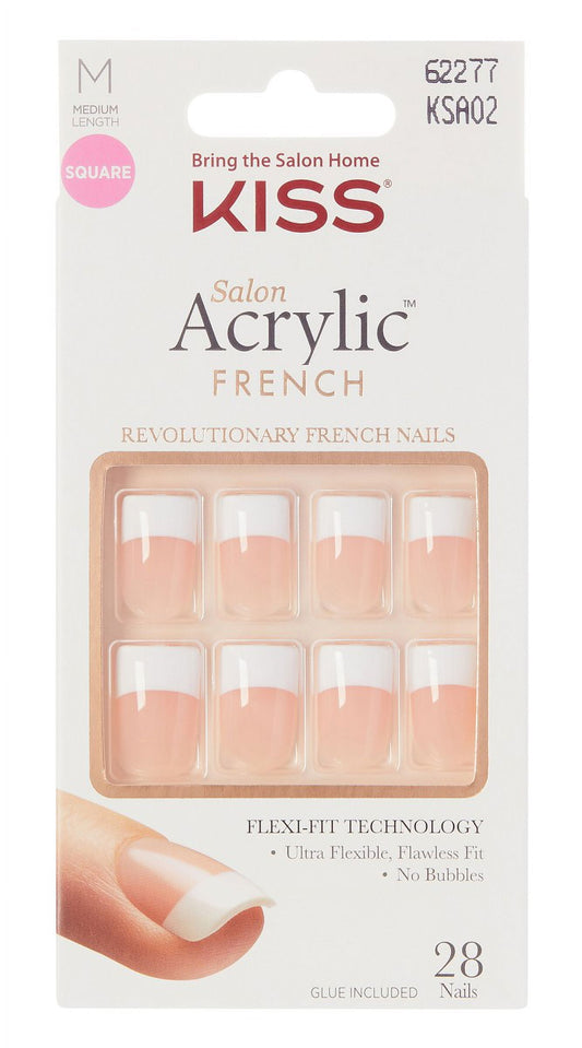 Kiss Salon Acrylic French 28 Count Medium Square Natural