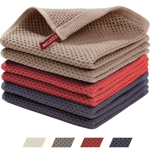 MUkitchen Farmhouse Weave 100% Cotton Kitchen Towels - Cabernet, 19" x 28", 2 Count