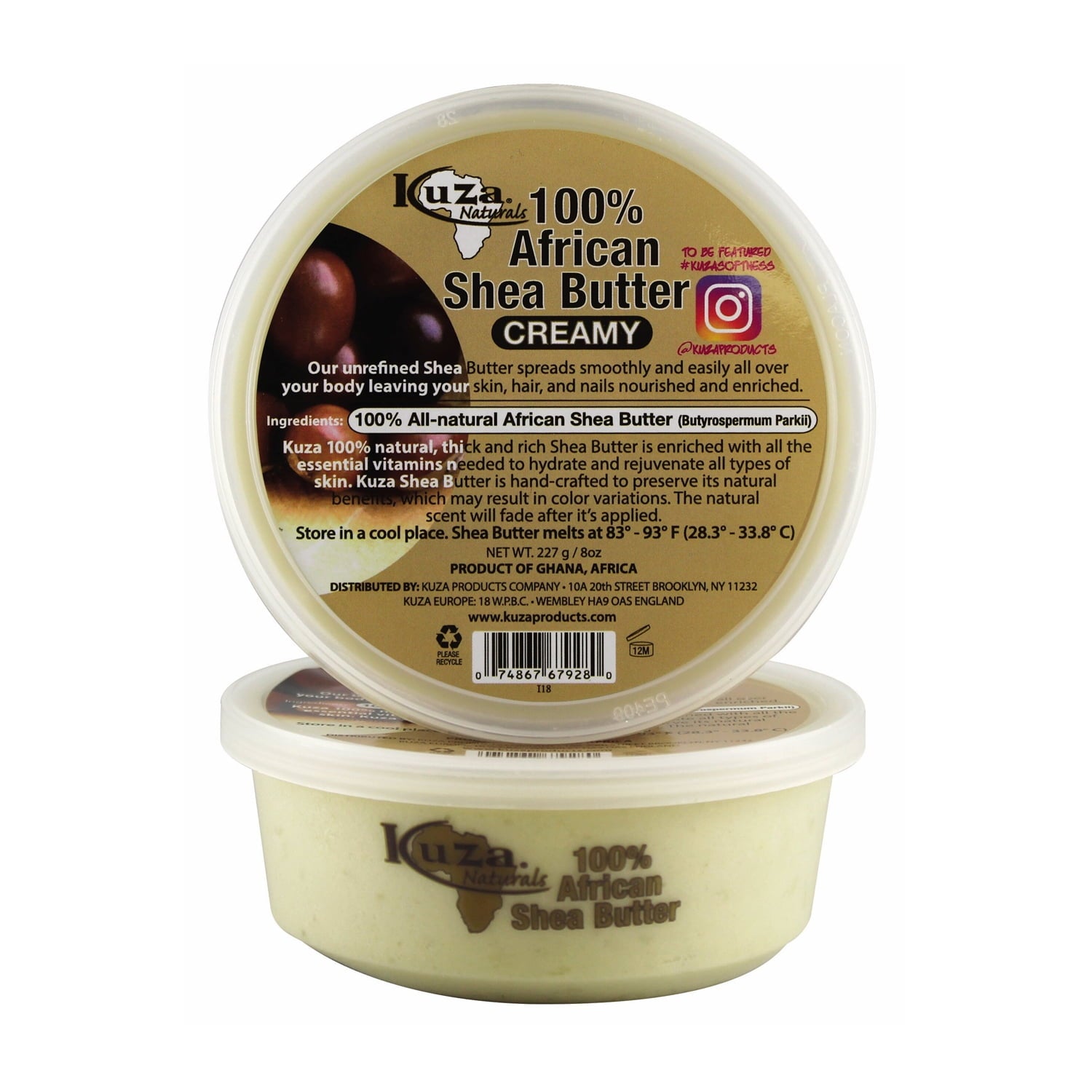 Kuza 100% Pure African Shea Butter - Creamy, 8 oz