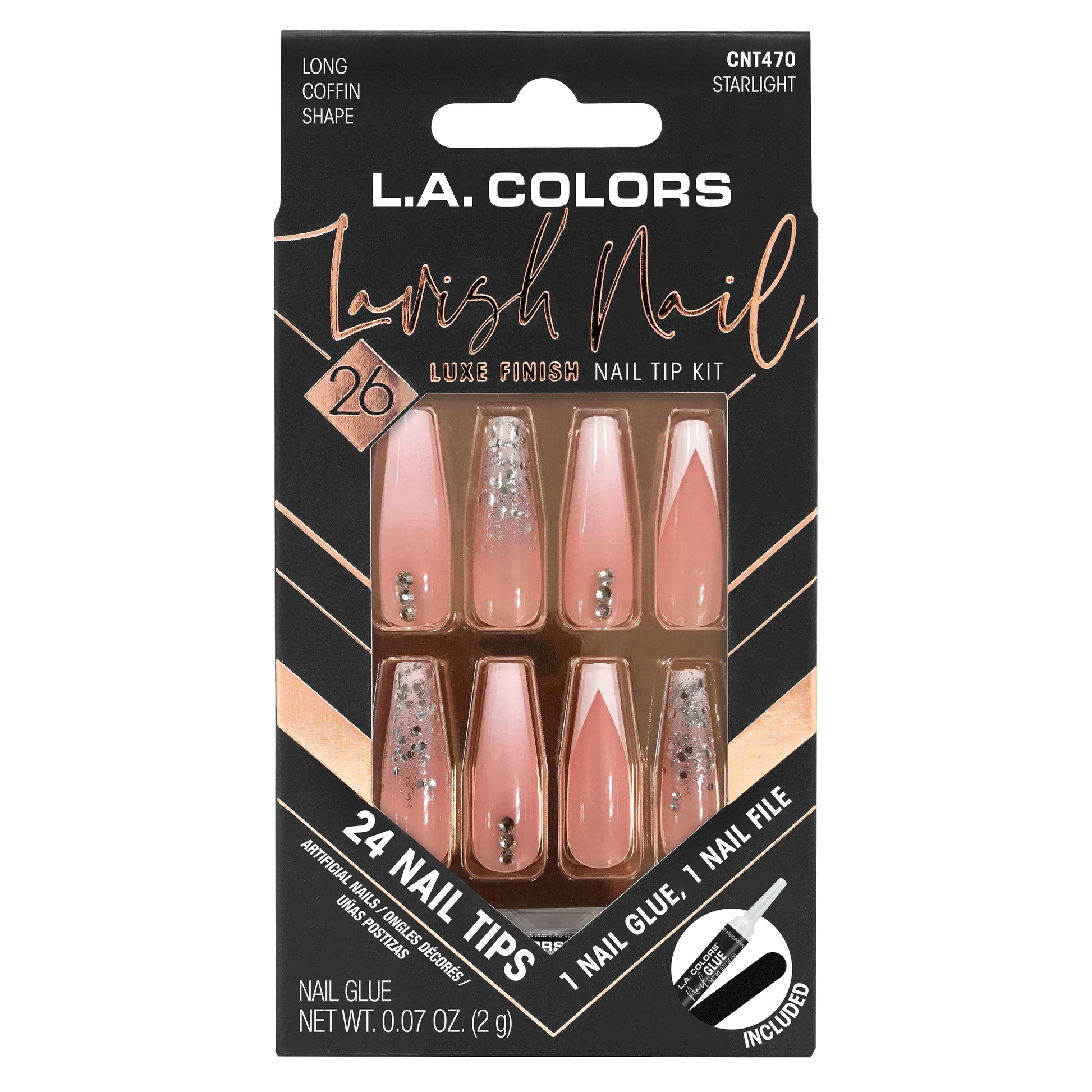 L.A. Colors Classy Nail Tips Nude Glitter White Tip 25 pcs