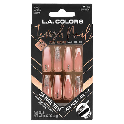 L.A. Colors Classy Nail Tips Nude Glitter White Tip 25 pcs