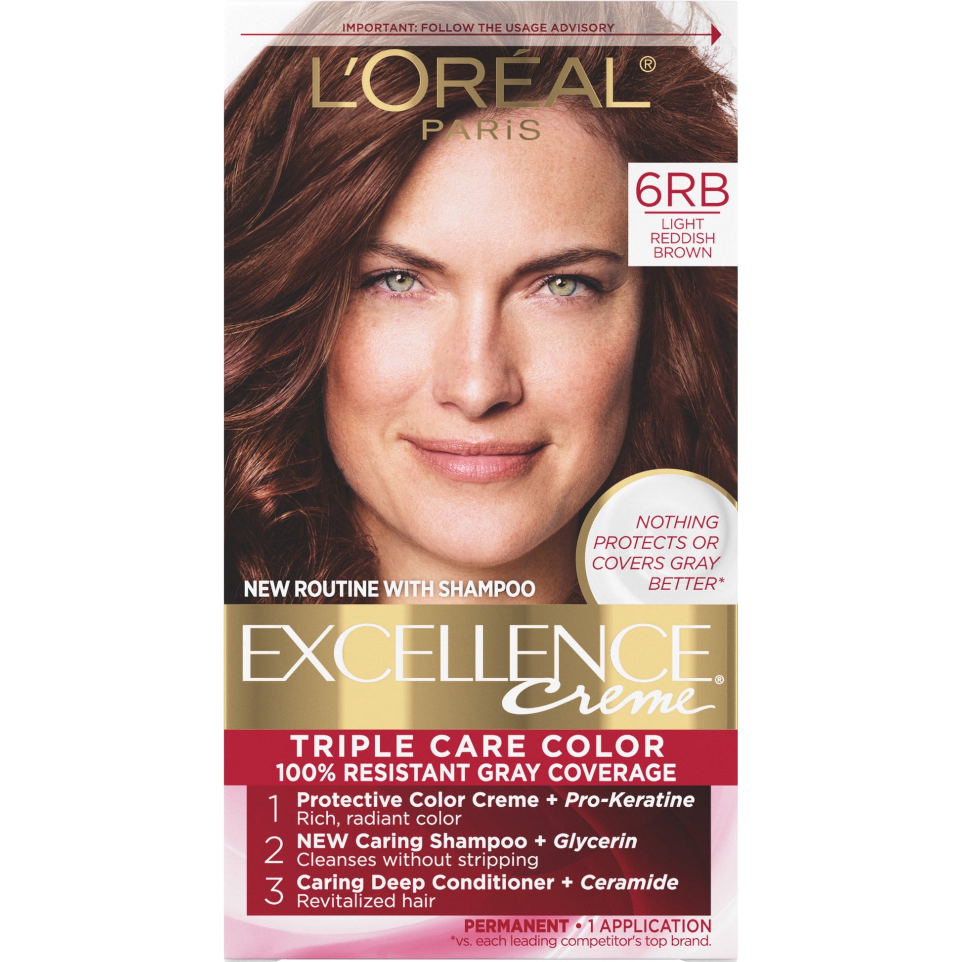L'ORÉAL PARIS Excellence Triple Protection Permanent Hair Color, 6RB Light Reddish Brown, 6.3 fl. oz.