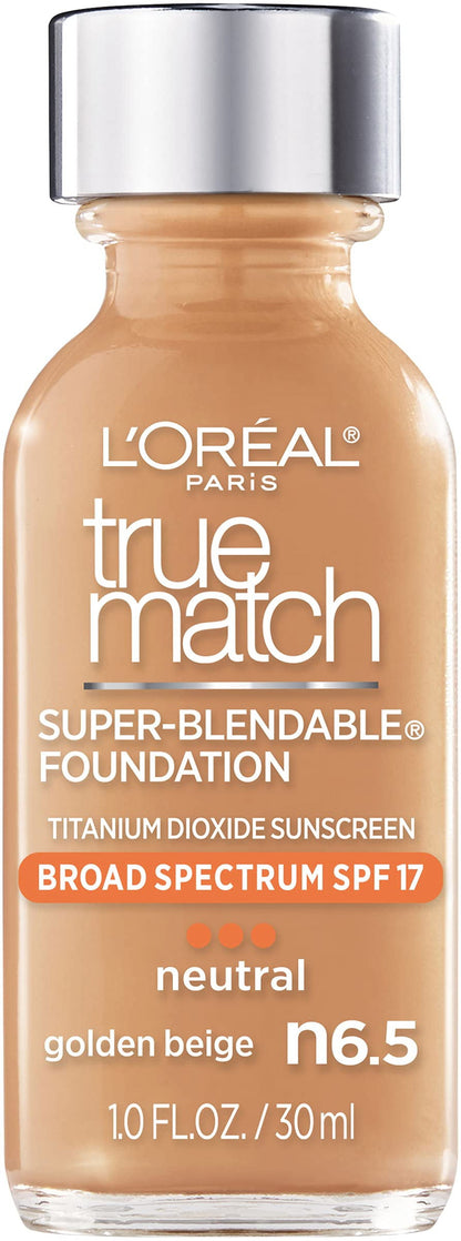 L'ORÉAL PARIS True Match Super-Blendable Foundation, Medium Coverage, N6, Medium, 1 fl. oz.