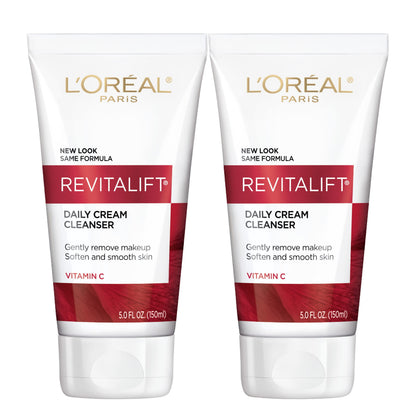 L'ORÉAL PARIS Revitalift Daily Cream Cleanser, Gentle Makeup Remover Face Wash with Vitamin C, 5 fl. oz.