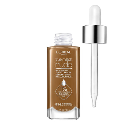 L'ORÉAL PARIS True Match Hyaluronic Tinted Serum Foundation Skincare Hybrid, 8.5-9.5 Medium Deep, 1 fl oz