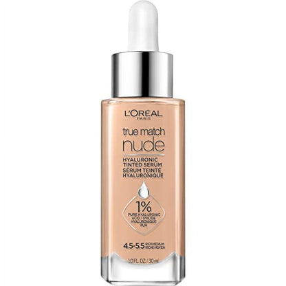 L'ORÉAL PARIS True Match Hyaluronic Tinted Serum Foundation Skincare Hybrid, 4.5-5.5 Rich Medium, 1 fl oz