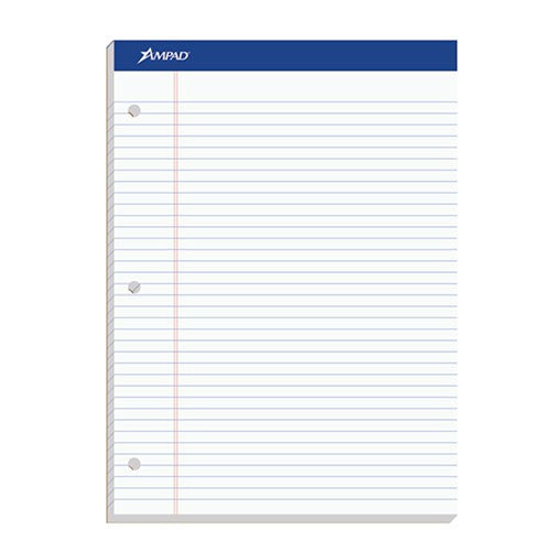 Ampad® Double-Sheet Writing Pad, College Rule, 3-Hole Punched, 100 Sheets