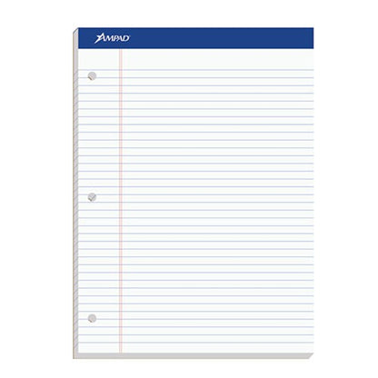 Ampad® Double-Sheet Writing Pad, College Rule, 3-Hole Punched, 100 Sheets
