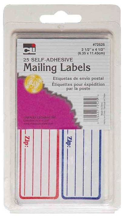 CLi  Self-Adhesive Red and Blue Mailing Labels - 25 count, 2.5" x 4.5"