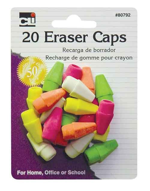 CLi Pencil Eraser Caps - Assorted Neons, 20 count
