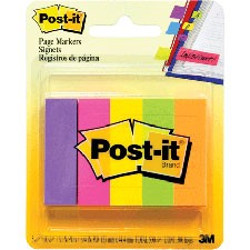 Post-it Page Markers, Fluorescent Colors, 1/2 in x 2 in, 50/Pad, 5 Pads/Pack