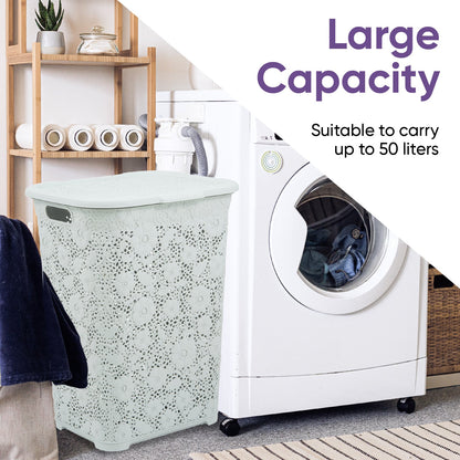 50 L LACE HAMPER, WHITE
