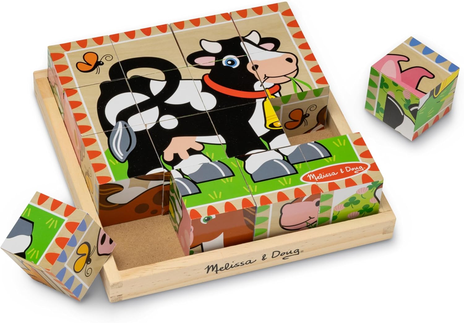 Melissa & Doug Farm Wooden Cube Puzzle With Storage Tray - 6 Puzzles in 1