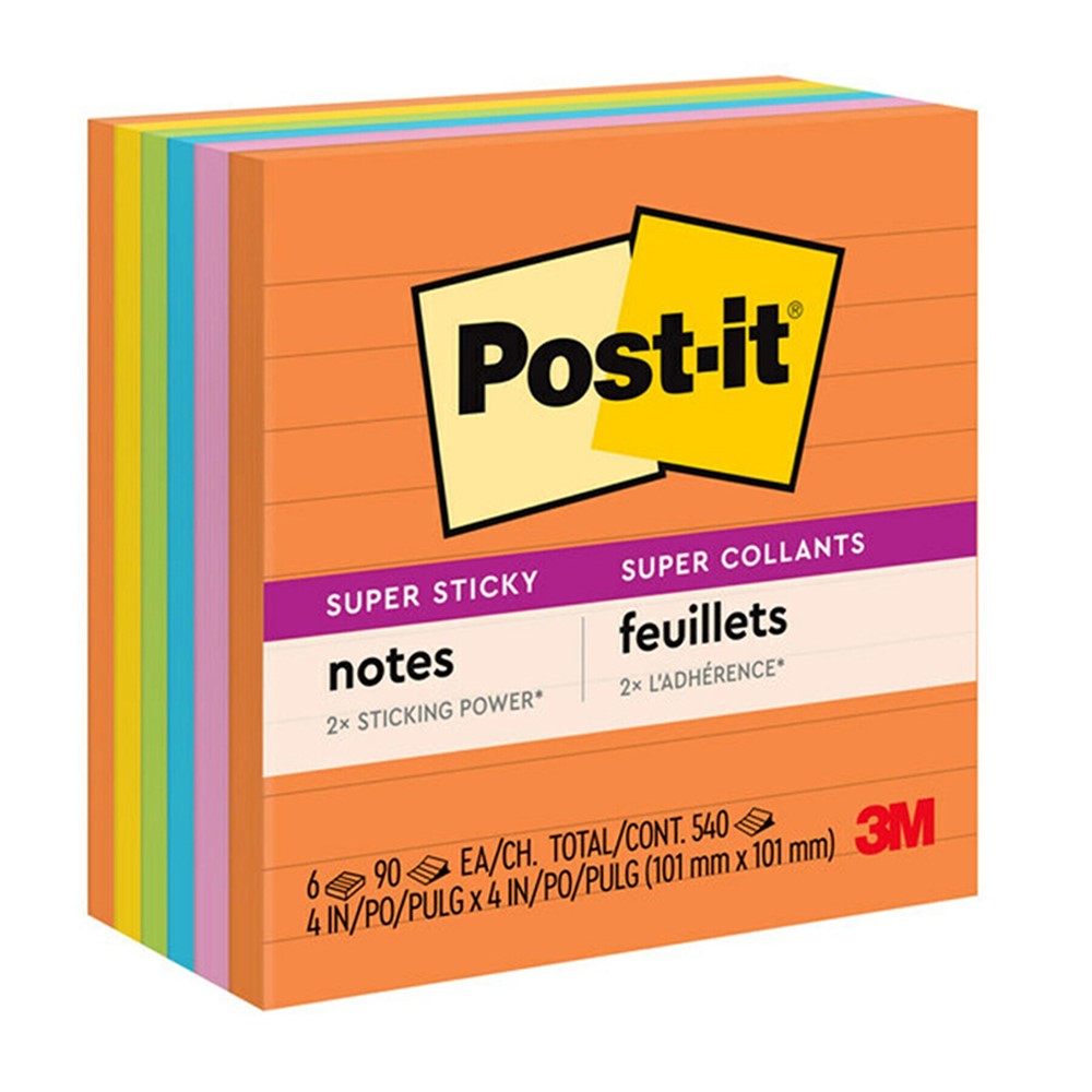 Post-it Super Sticky Notes Single Lined Pad - Energy Boost Collection, 4" x 4"