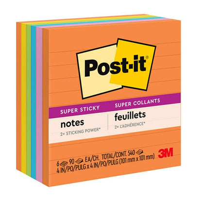 Post-it Super Sticky Notes Single Lined Pad - Energy Boost Collection, 4" x 4"