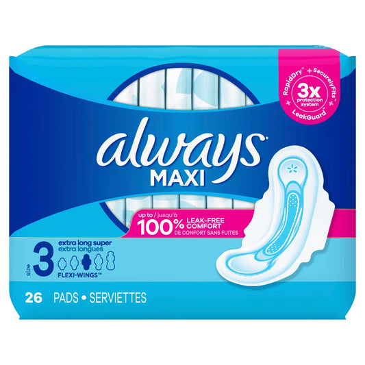 Always Pads Size 3 Maxi 26 Count Xtra Long  Super