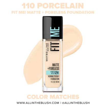 MAYBELLINE New York Fit Me Matte + Poreless Foundation Makeup, 110 Porcelain, 1 oz