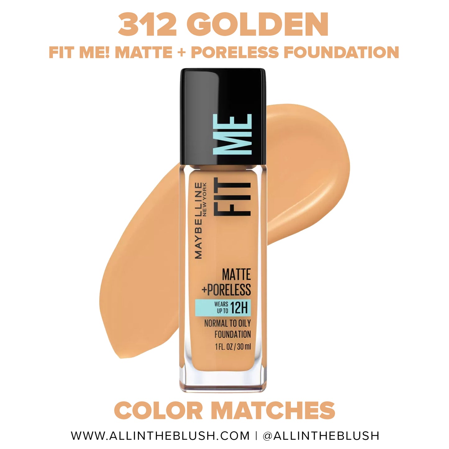 MAYBELLINE New York Fit Me Matte + Poreless Foundation Makeup, 312 Golden, 1 oz