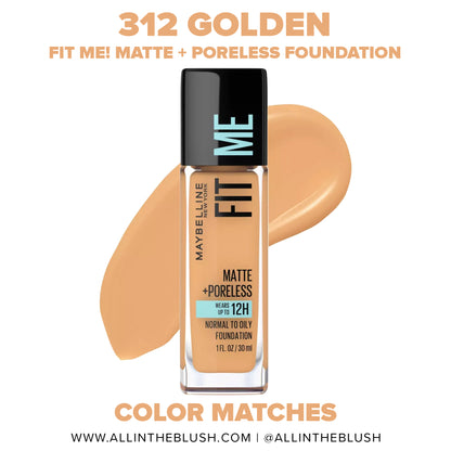 MAYBELLINE New York Fit Me Matte + Poreless Foundation Makeup, 312 Golden, 1 oz