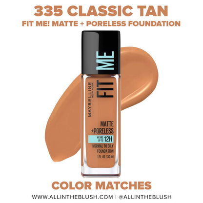 MAYBELLINE New York Fit Me Matte + Poreless Foundation Makeup, 335 Classic Tan, 1 oz