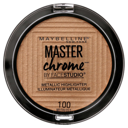 MAYBELLINE New York Facestudio Master Chrome Metallic Highlighter Makeup, 100 Molten Gold, 0.24 oz
