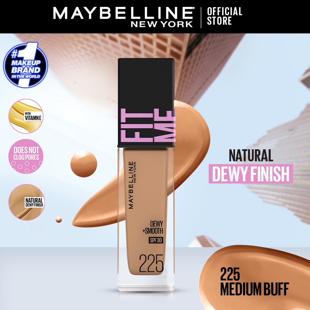 MAYBELLINE New York Fit Me Dewy + Smooth Foundation Makeup, 225 Medium Buff, 1 oz