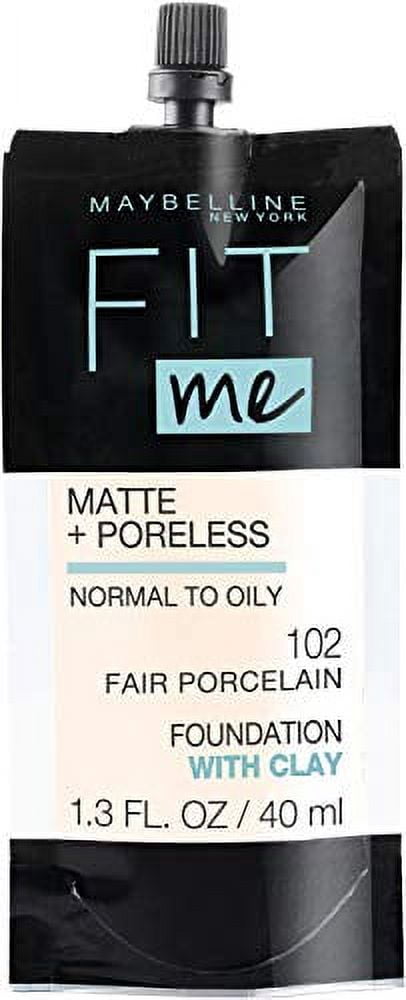 MAYBELLINE New York Fit Me Matte + Poreless Foundation Makeup, 102 Fair Porcelain, 1 oz