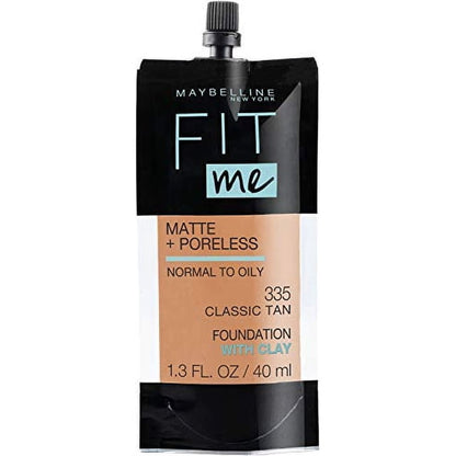 MAYBELLINE New York Fit Me Matte + Poreless Foundation Makeup, 335 Classic Tan, 1 oz