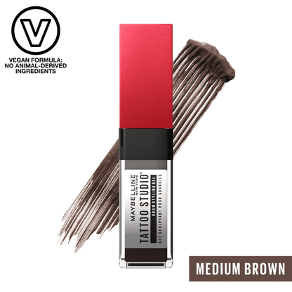 Maybelline Tattoo Studio Brow Styling Gel, Up to 36HR Wear, Medium Brown, 0.2 fl oz