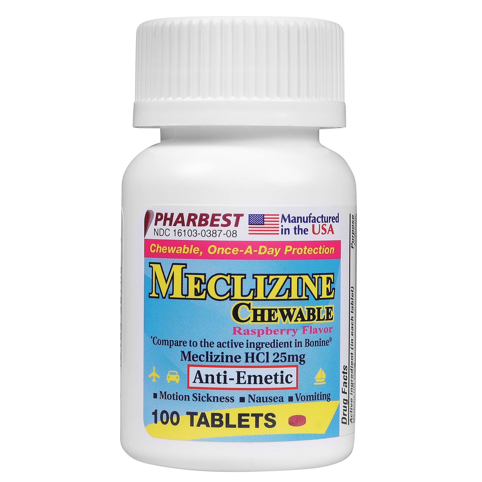 MECLIZINE HCL CW 25MG 100 RASP
