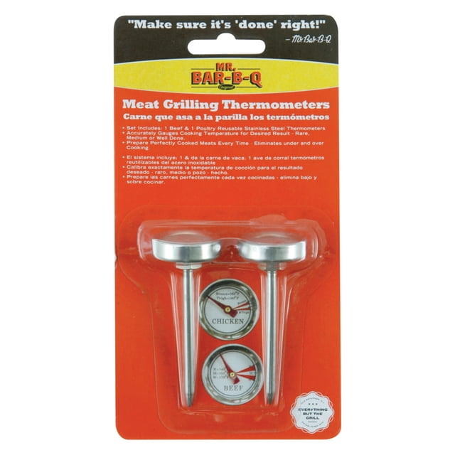 Mr. Bar-B-Q Stainless Steel Meat Grilling Thermometers, 2 Pack