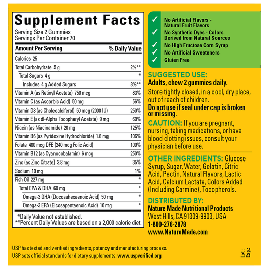 MULTI +OMEGA 3 GUMMIES 80CT NAT MADE