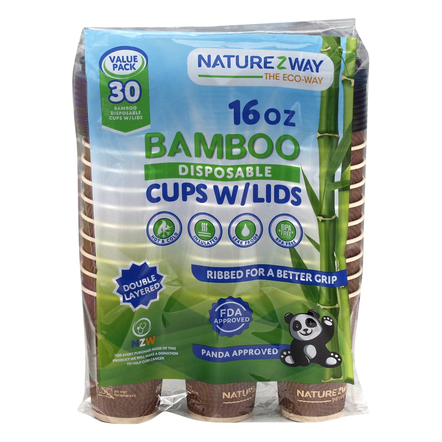 CUPS W/LIDS,BAMBOO 30 CT