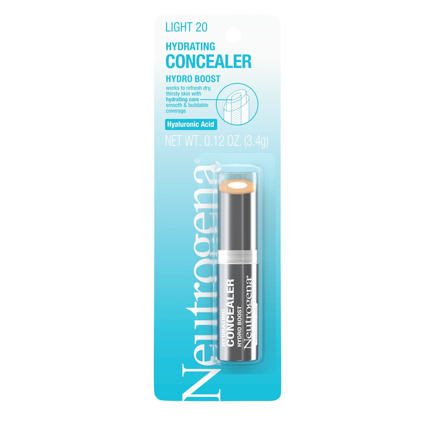 Neutrogena Hydro Boost Hydrating Concealer Stick, 20 Light, 0.12 Oz