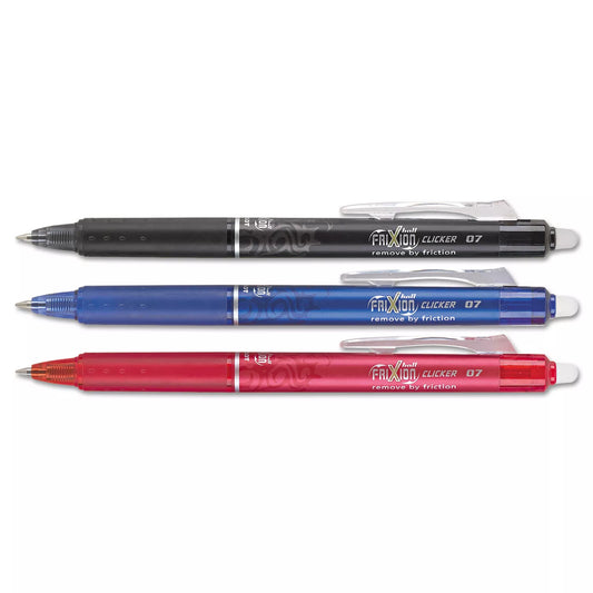 Pilot Frixion Clicker Erasable 0.7mm Gel Ink Pen, 5-pk Assorted