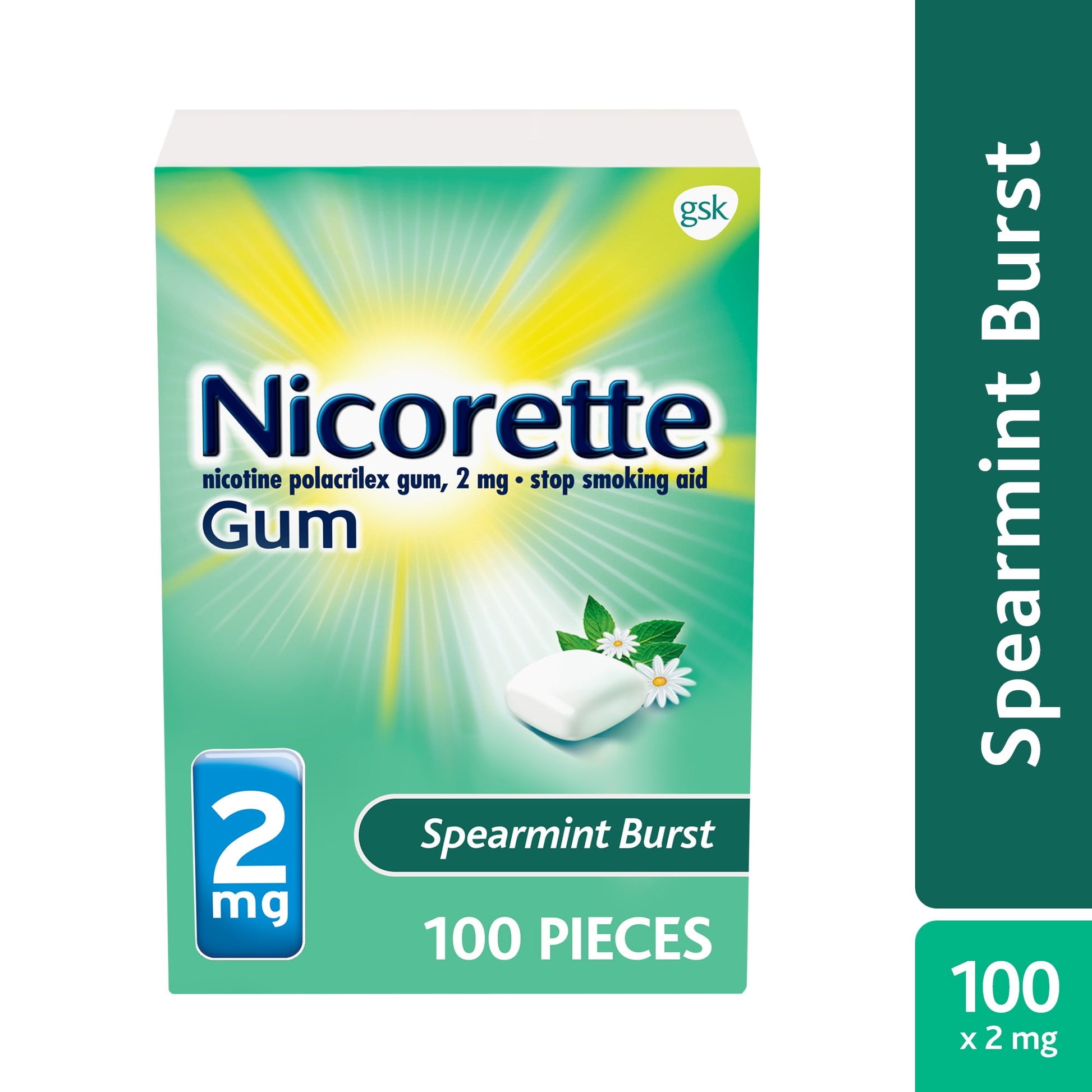NICORETTE GUM 2MG SPEARMINT BURST 100 CT