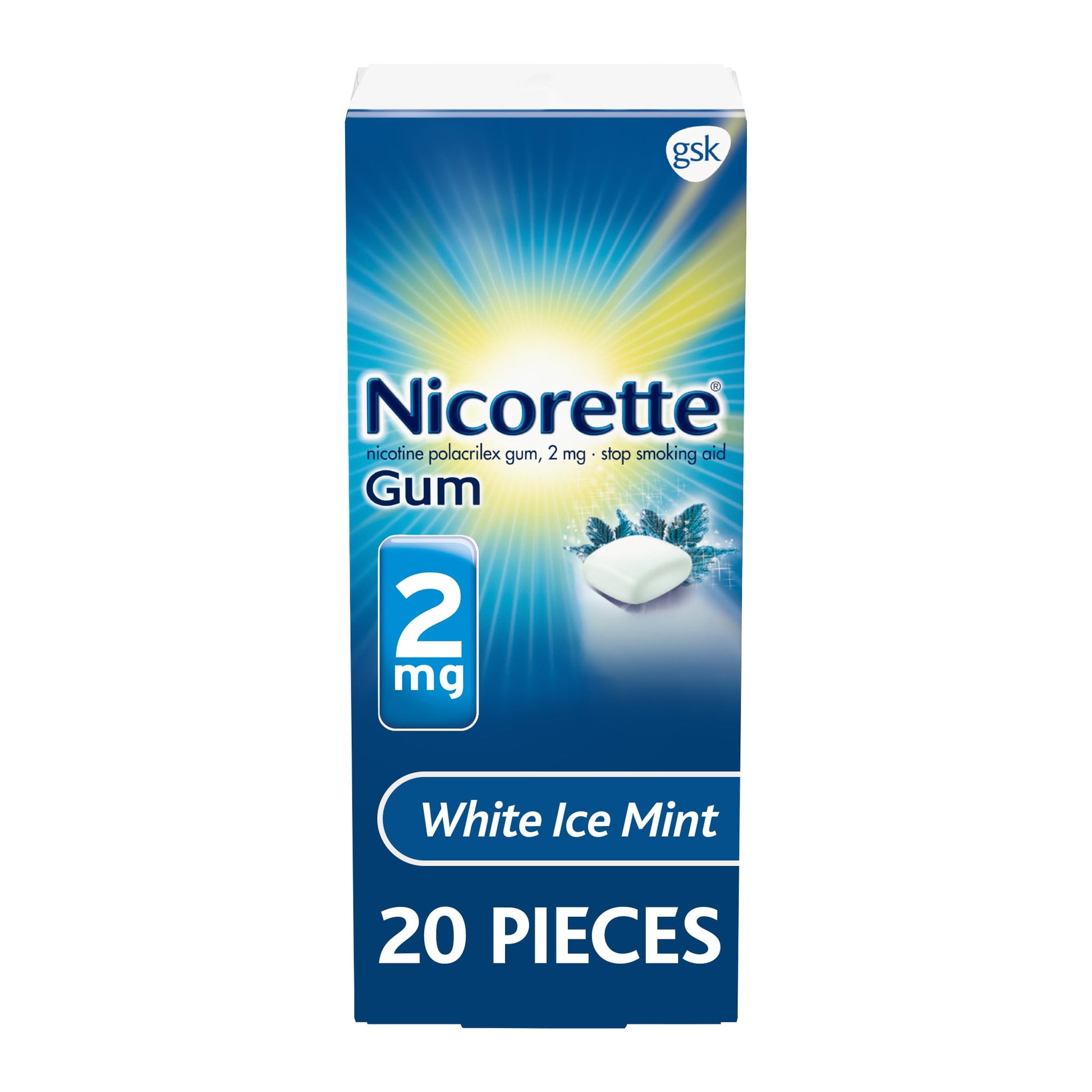 NICORETTE GUM 2 MG.WHITE ICE 20 CT.