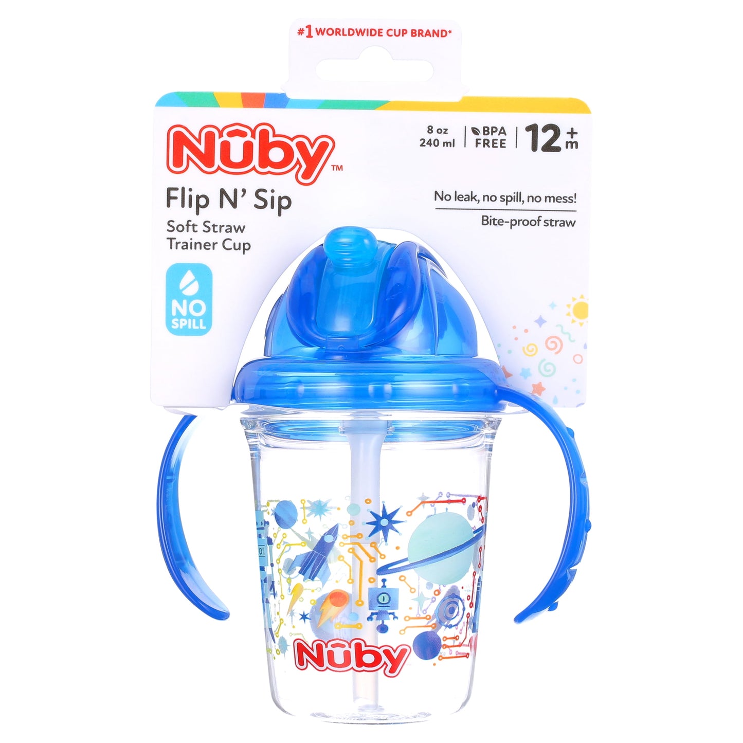 Nuby FlipNSip Silicone Straw Cup with Handles Pink