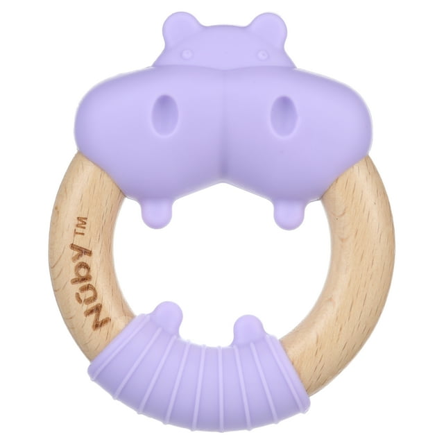 Nuby Natural Silicone & Wood Teething Ring - Gray