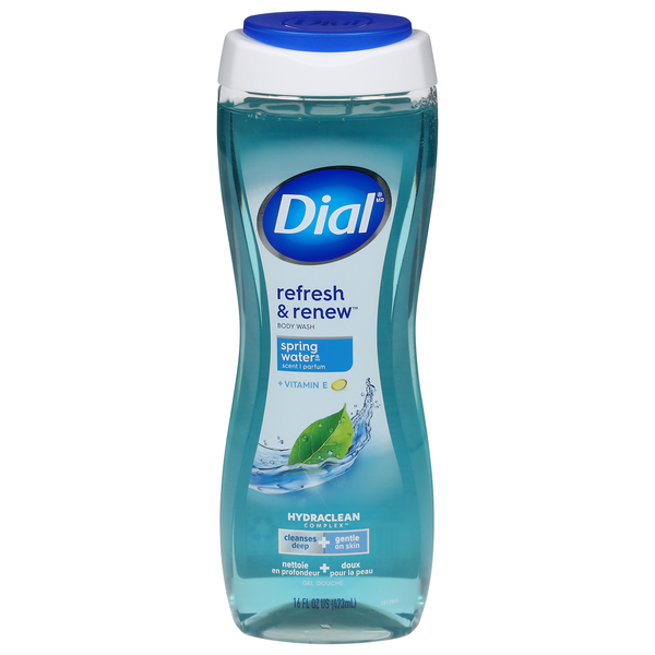 Dial Body Wash Spring Water 16oz Refresh & Renew+Vitamin-E