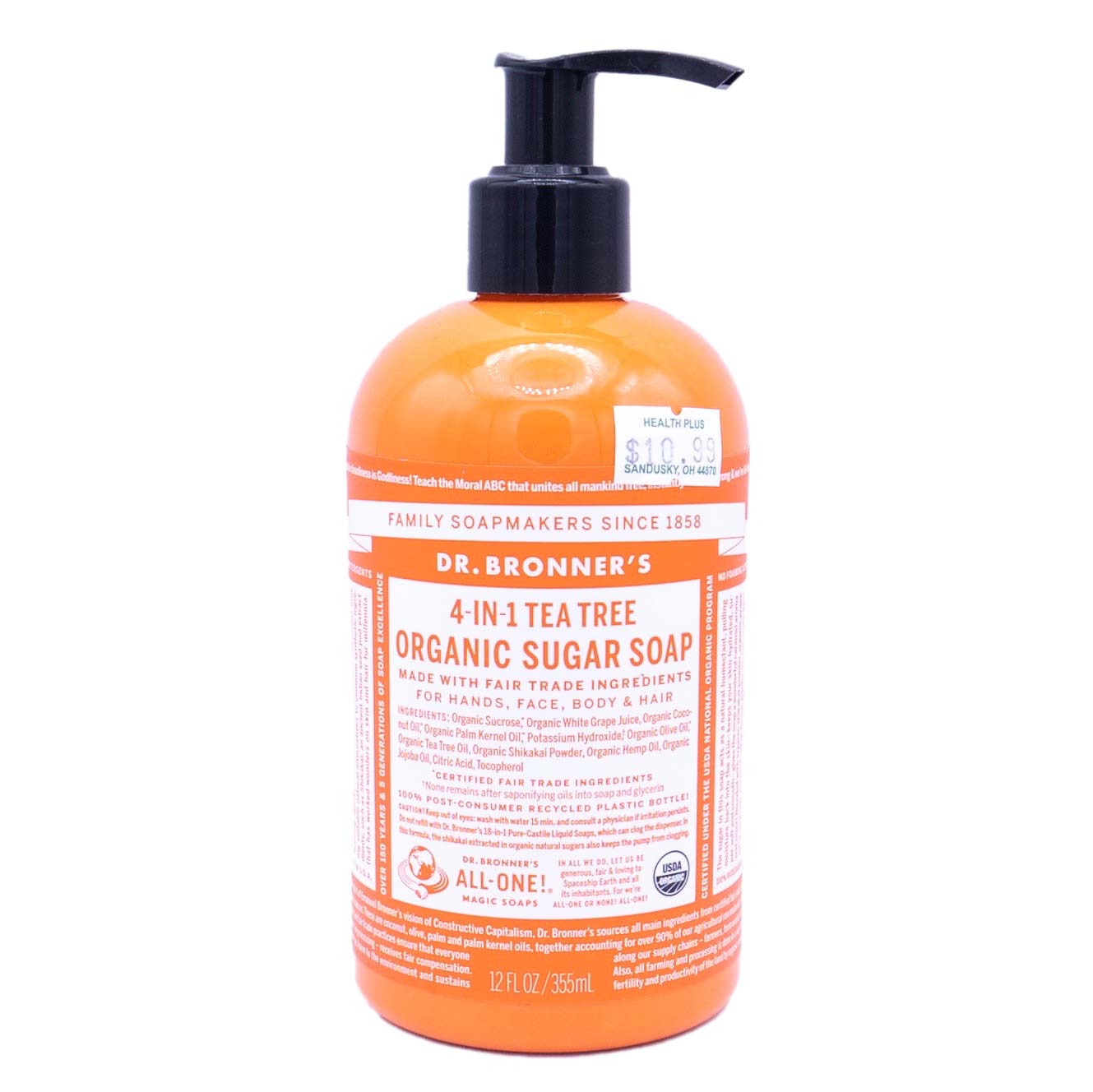 Dr. Bronners Organic Sugar Soap 12oz Tea Tree Pump