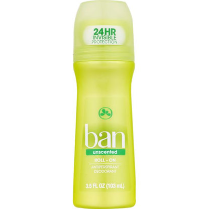 Ban Deodorant 3.5oz Roll-On Unscented 24Hr Protection