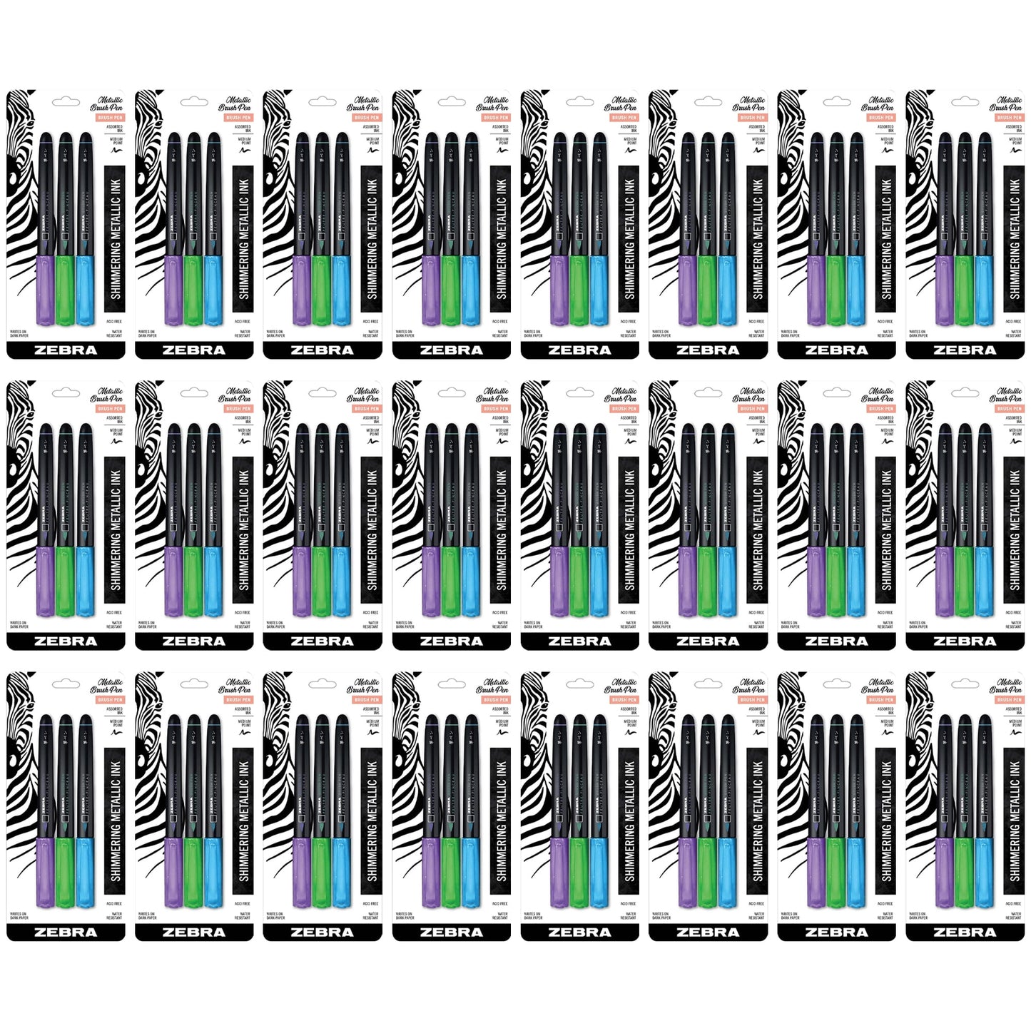 Zebra Medium Point Metallic Brush Pen - Assorted Metallics, 3 count