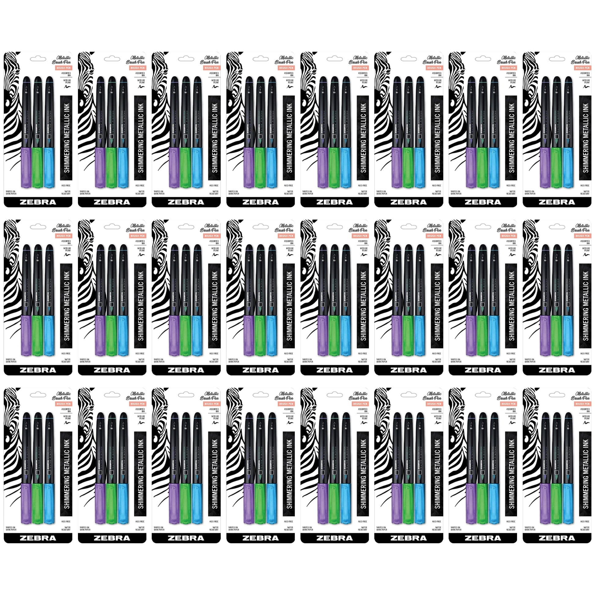 Zebra Medium Point Metallic Brush Pen - Assorted Metallics, 3 count