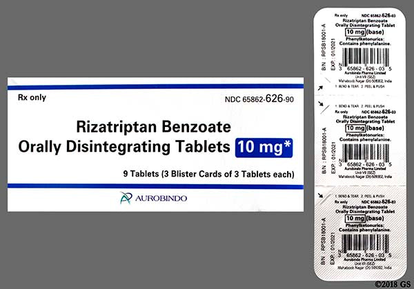 RIZATRIPTAN BENZOATE TB10MG 3X6UD