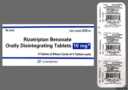 RIZATRIPTAN BENZOATE TB10MG 3X6UD