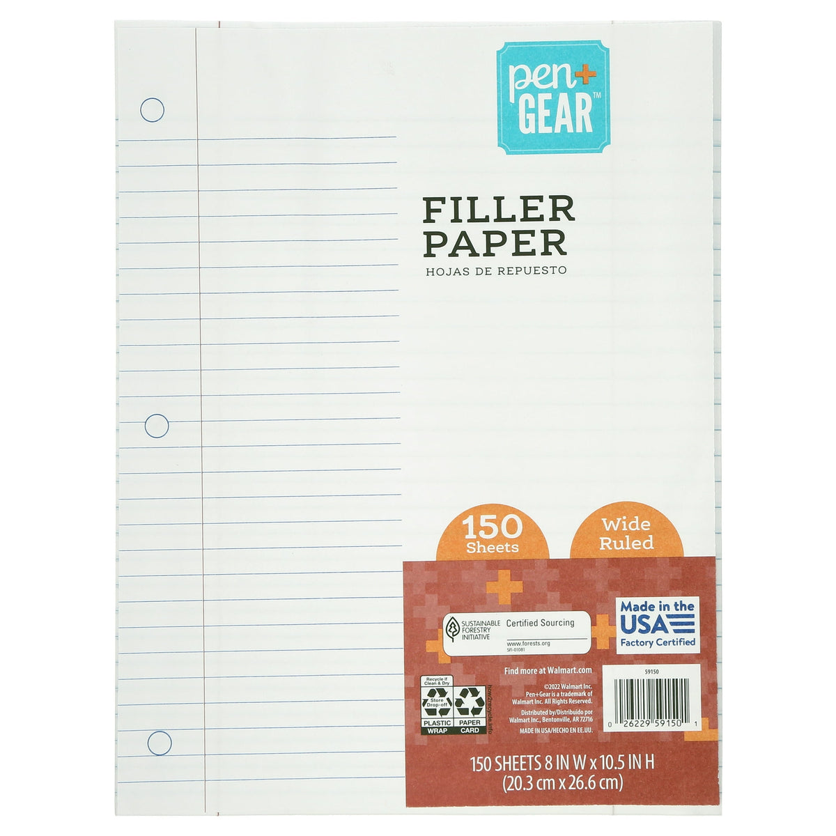 iScholar Wide Ruled Filler Paper 10.5" x 8", 150 Sheets