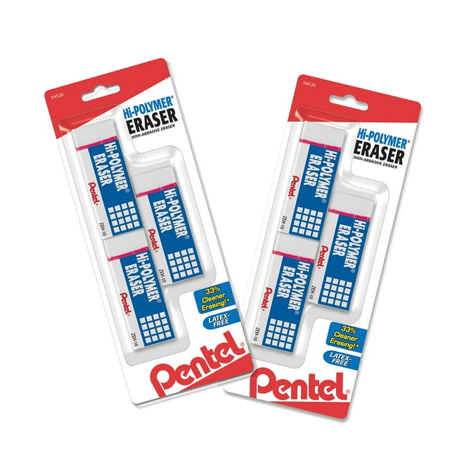 Pentel Hi-Polymer Large Block Eraser - White, 3 Pack