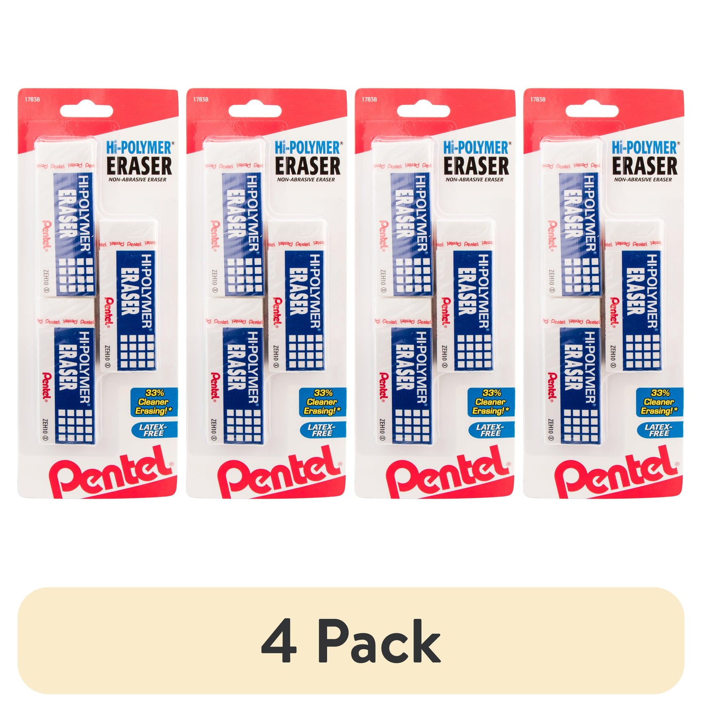 Pentel Hi-Polymer Large Block Eraser - White, 3 Pack